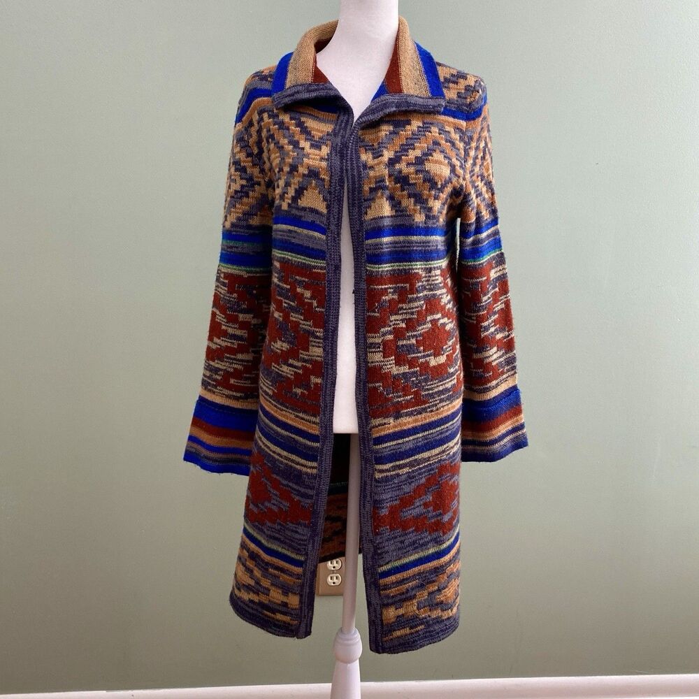 Spense Knits Aztec Cardigan Womens Medium Brown Sweater Long Boho Southwestern